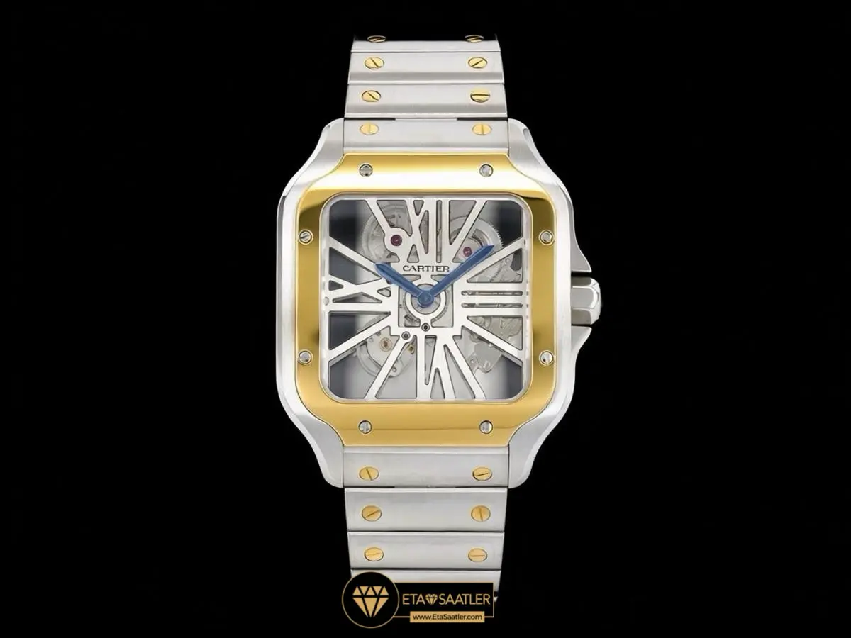 Cartier Santos De Cartier Skeleton Silver Gold Super Clone ETA