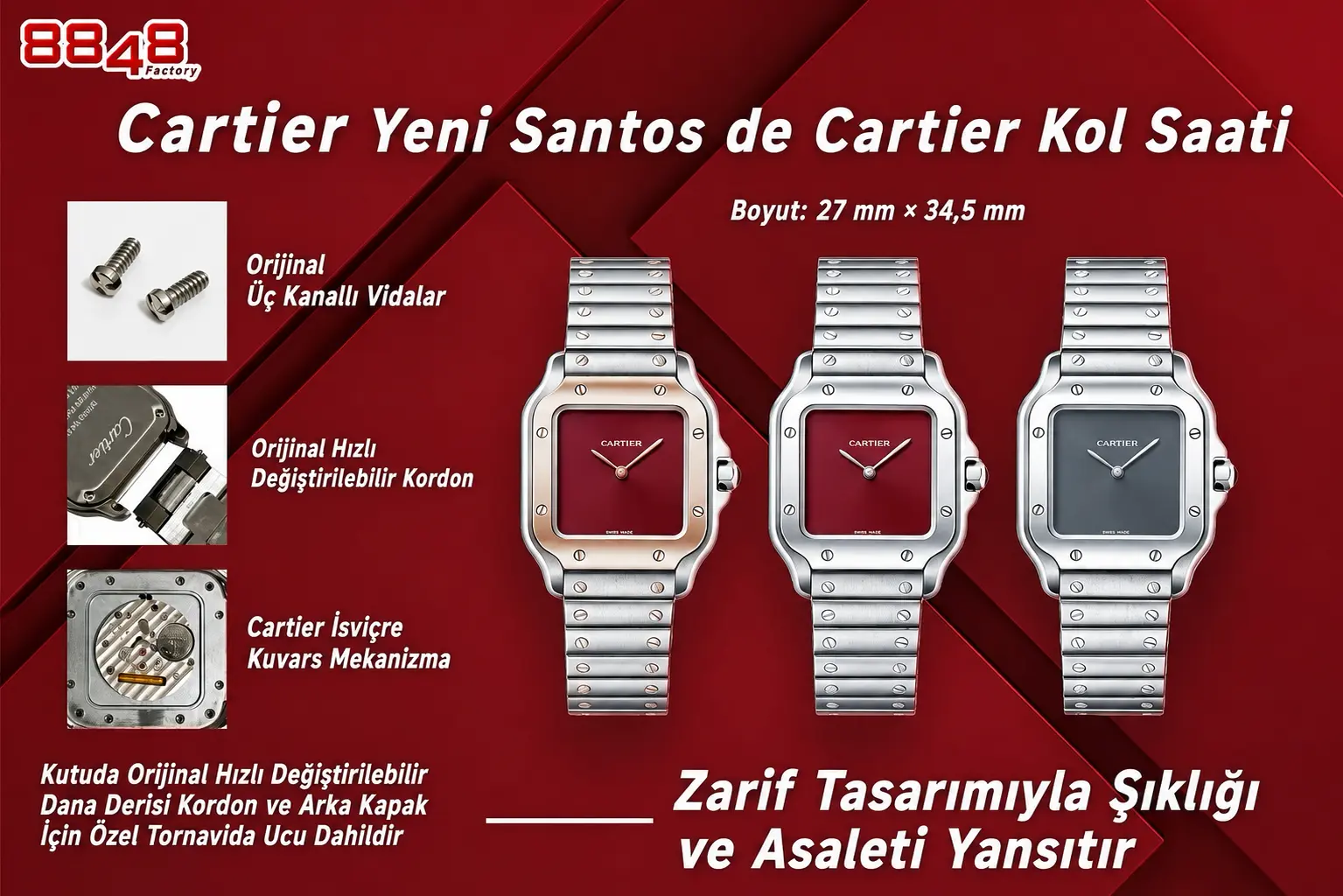 cartier-santos-carree-two-tone-burgundy-elde-super-clone-eta-poster