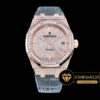 Audemars Piguet Royal Oak 15450 Ladies Taşlı Pembe Altın Kasa Pembe Kadran Deri Kordon ETA