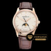 Jaeger Le Coultre Master Ultra Thin Moonphase Beyaz Kadran Kahverengi Kordon ETA