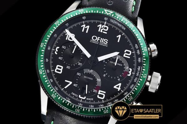 Or011 Oris Calobra Chronograph Ltd Ed Green Ssle Blk Jap Qtz 01 01
