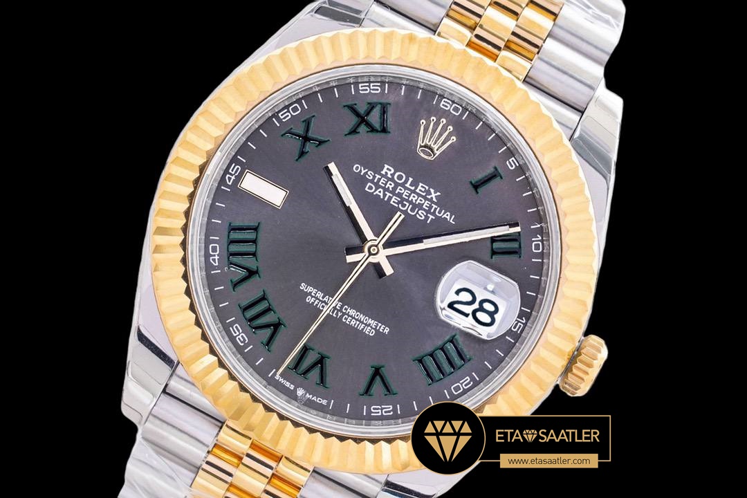 Rolex Datejust 18K Wimbledon Roma Rakamlı Gri Kadran Super Clone ETA