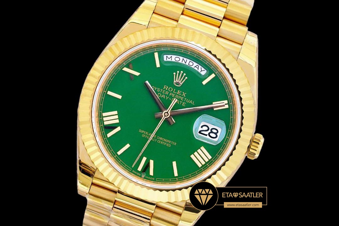 Rolex Day Date 40mm Roma Rakamlı Yeşil Kadran Jubile Kordon 11 Super Clone ETA