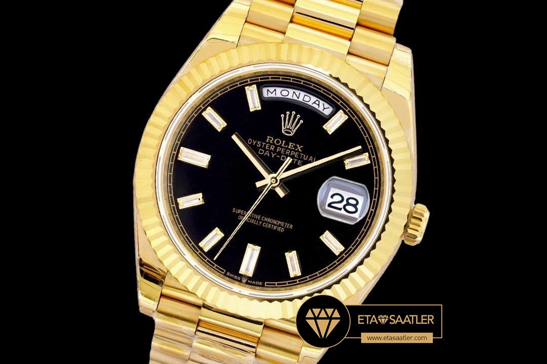 Rolex Day Date Taşlı Siyah Kadran Super Clone ETA