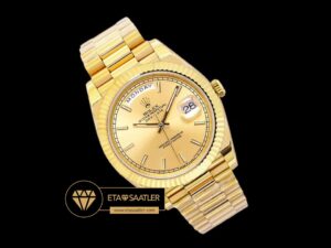 Rolex Day Date 40mm Gold İndexli Kadran Yeni Stil Rolesor Deployant Kordon Super Clone ETA