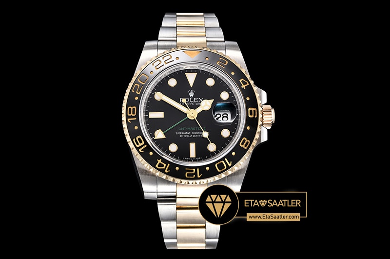 Rolex GMT Master II 116713LN 18K Alt n Kaplama Siyah Kadran 1 1 V3 904L Super Clone ETA
