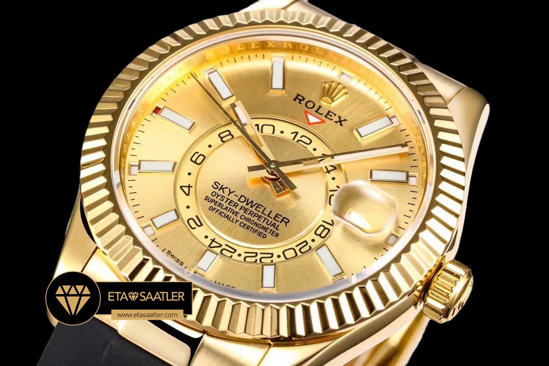 Rolex Sky-Dweller Altın Kadran 42mm 18K Altın Kasa Super Clone ETA