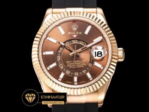 Rolex Sky-Dweller Kahve Kadran 42mm Rose Gold Kasa Super Clone ETA