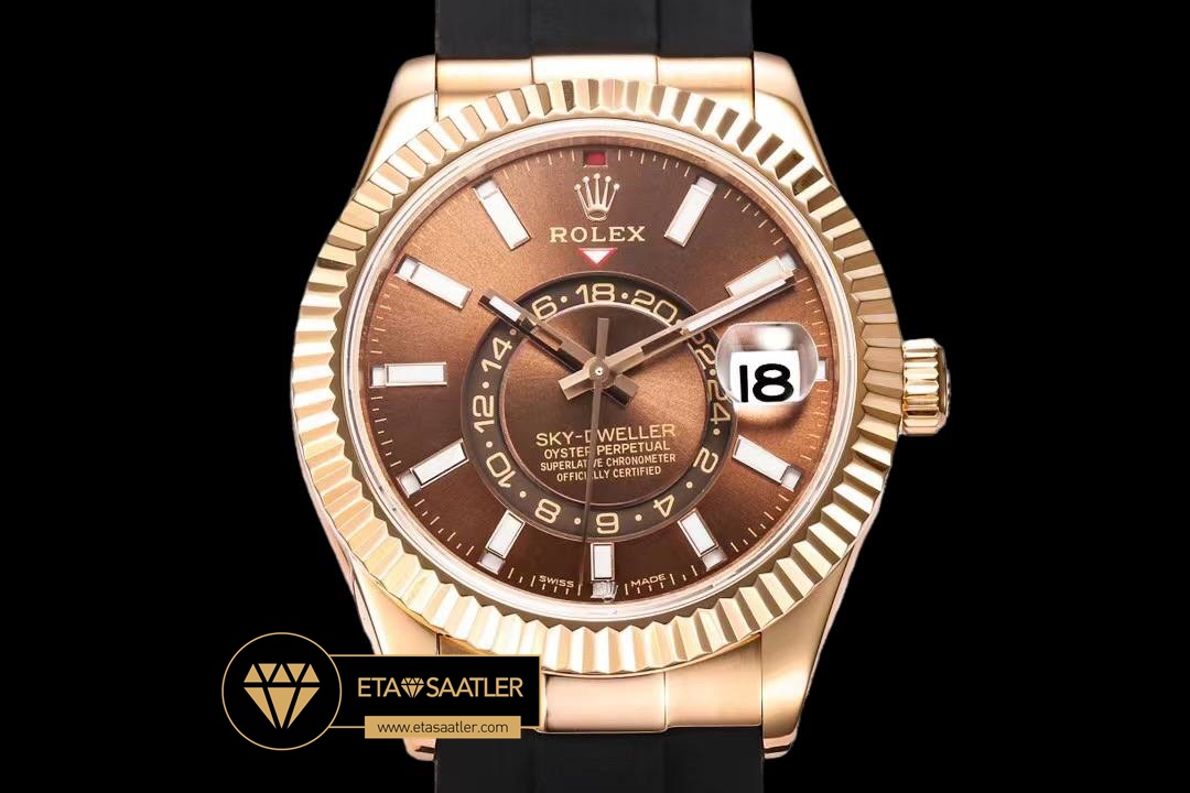 Rolex Sky-Dweller Kahve Kadran 42mm Rose Gold Kasa Super Clone ETA