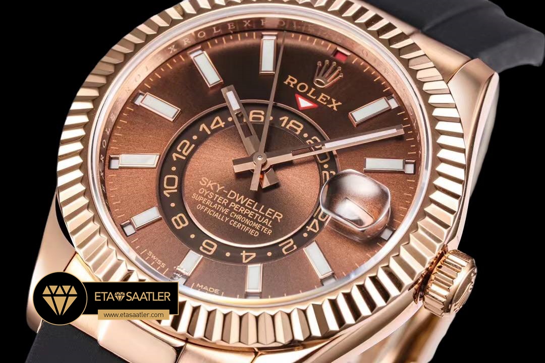 Rolex Sky-Dweller Kahve Kadran 42mm Rose Gold Kasa Super Clone ETA