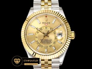 Rolex Sky-Dweller 42mm Gold Kadran Çift Renkli Jubile Super Clone ETA