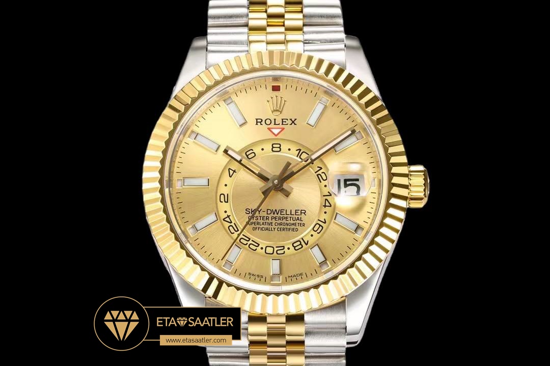 Rolex Sky-Dweller 42mm Gold Kadran Çift Renkli Jubile Super Clone ETA