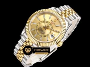 Rolex Sky-Dweller 42mm Gold Kadran Çift Renkli Jubile Super Clone ETA