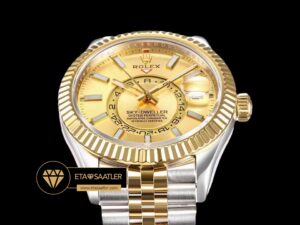 Rolex Sky-Dweller 42mm Gold Kadran Çift Renkli Jubile Super Clone ETA