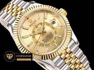 Rolex Sky-Dweller 42mm Gold Kadran Çift Renkli Jubile Super Clone ETA