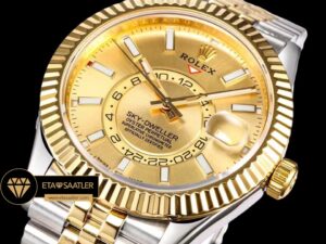 Rolex Sky-Dweller 42mm Gold Kadran Çift Renkli Jubile Super Clone ETA