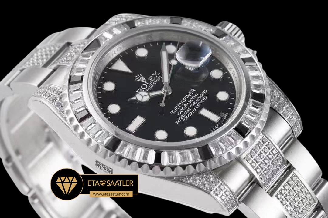 Rolex Submariner Date 116610LN 904L White Diamond Siyah Kadran Super Clone ETA