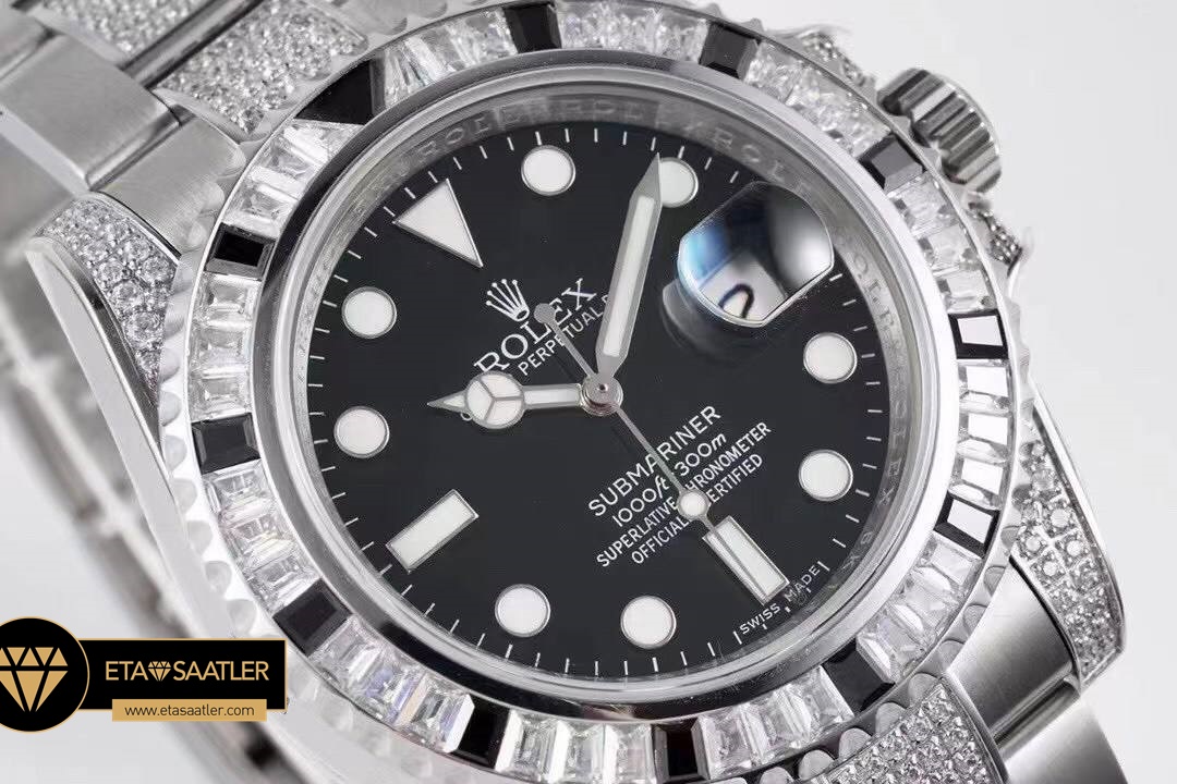 Rolex Submariner Date 116610LN 904L White Diamond Siyah Kadran Super Clone ETA