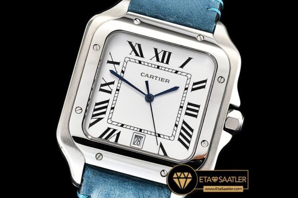 CAR0429E -Santos De Cartier 2018 Mens SSLE (Blue) Wht Swiss Qtz modelleri