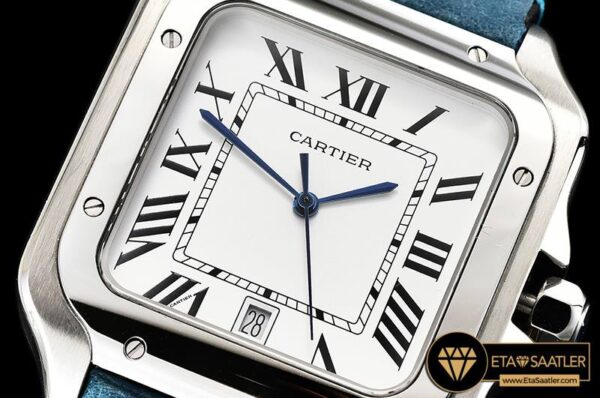 CAR0429E -Santos De Cartier 2018 Mens SSLE (Blue) Wht Swiss Qtz modelleri