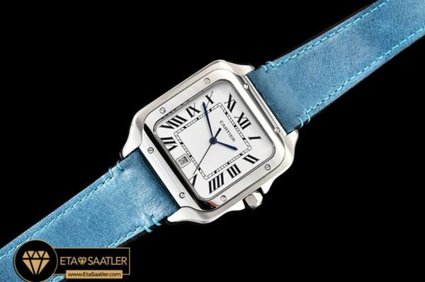 CAR0429E -Santos De Cartier 2018 Mens SSLE (Blue) Wht Swiss Qtz modelleri