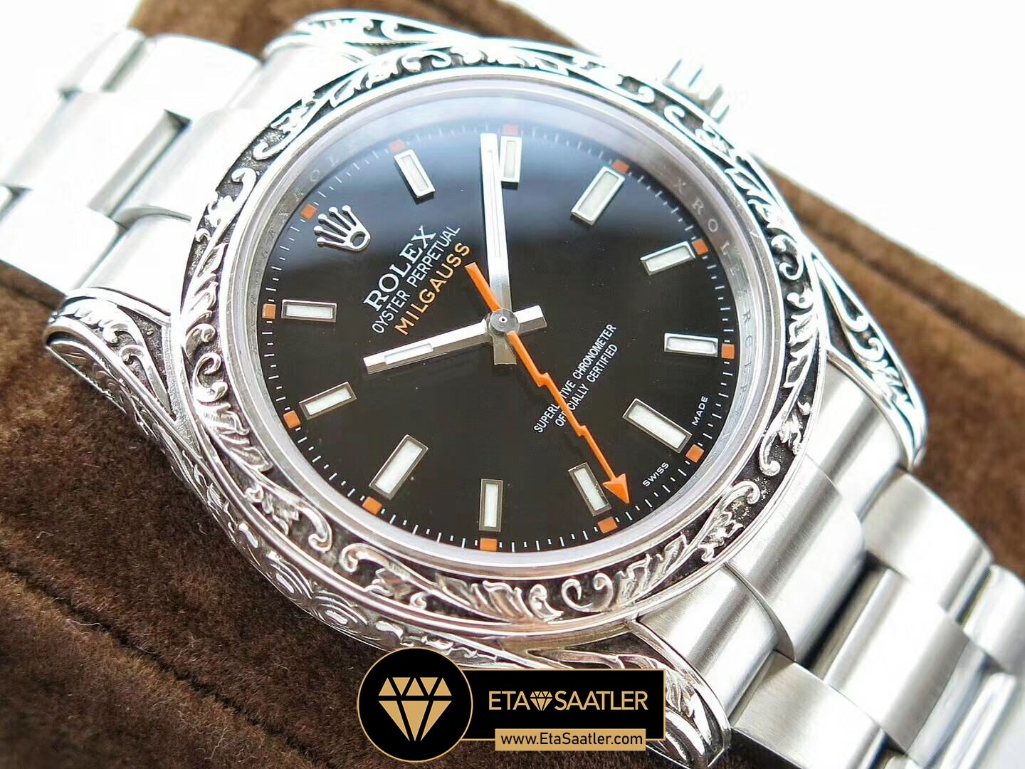 Rolex Milgauss 116400GV Gravur lemeli Celik Kasa Siyah Kadran 1 1 Clone ETA