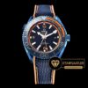 Omega Planet Ocean GMT Mavi Turuncu Seramik Bezel DLC Kaplama Çelik Kasa Mavi Kadran Kauçuk Kordon ETA